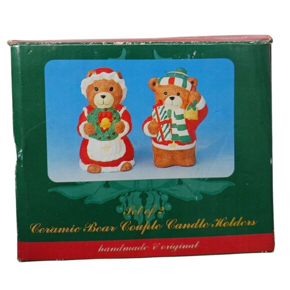 Vintage Christmas Bear Candle Holders Festive Holiday Decor Ceramic Multicolor - Picture 11 of 13